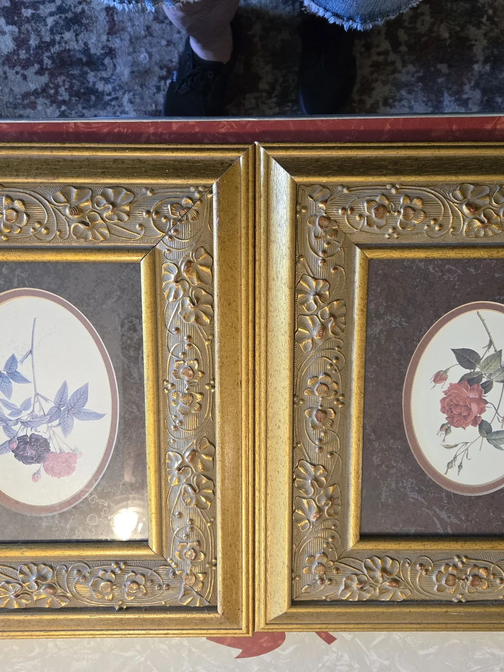 Gold Floral Embossed Picture Frame Pair